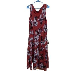Simply Vera NWT Pullover Maroon Flowered Tiered Sleeveless Lined Dress XXL